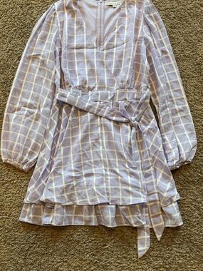 Allison & Kelly Lilac Plaid Long-Sleeve Wrap Dress